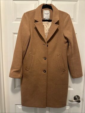 Abercrombie & Fitch Camel Wool-Blend Single-Breasted Pea Coat